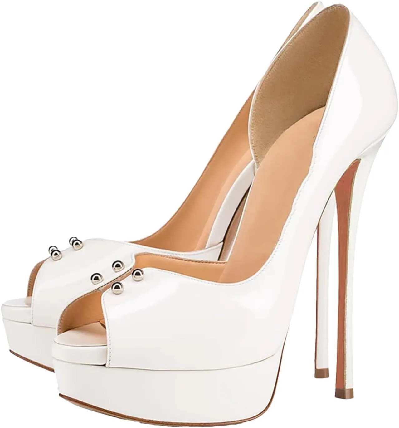 Women's Platform Peep Toe Pumps, White Black Stiletto Wedding Party Heels