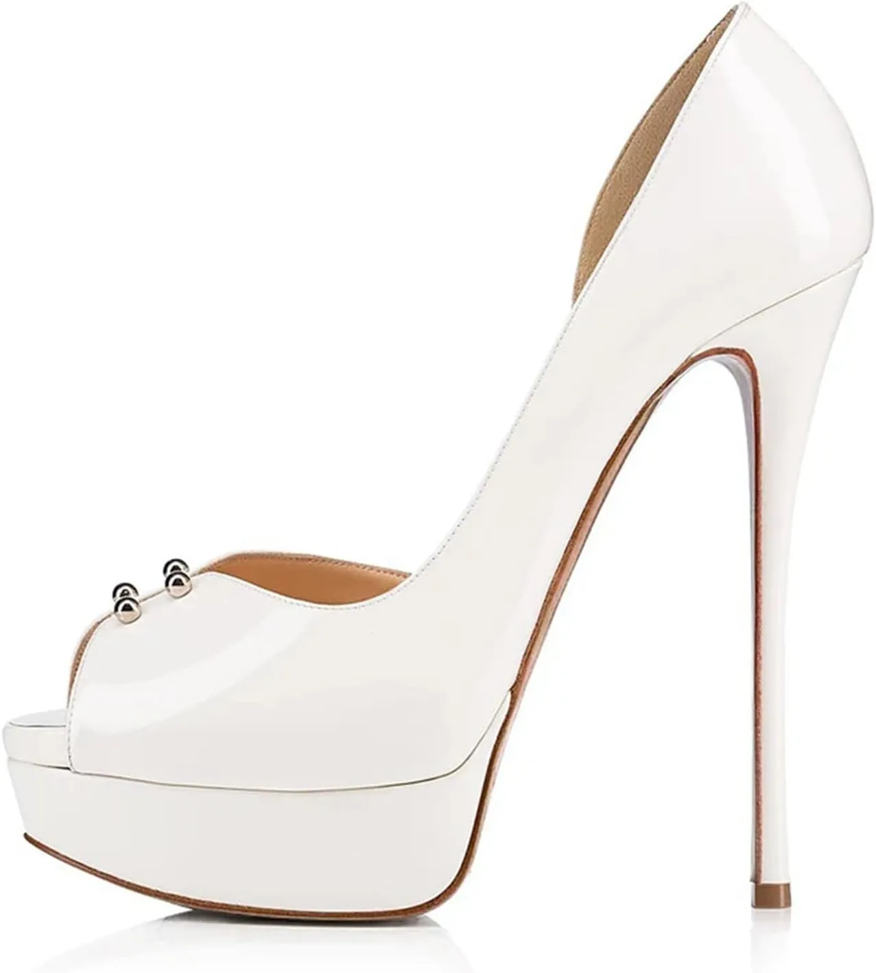 Women's Platform Peep Toe Pumps, White Black Stiletto Wedding Party Heels