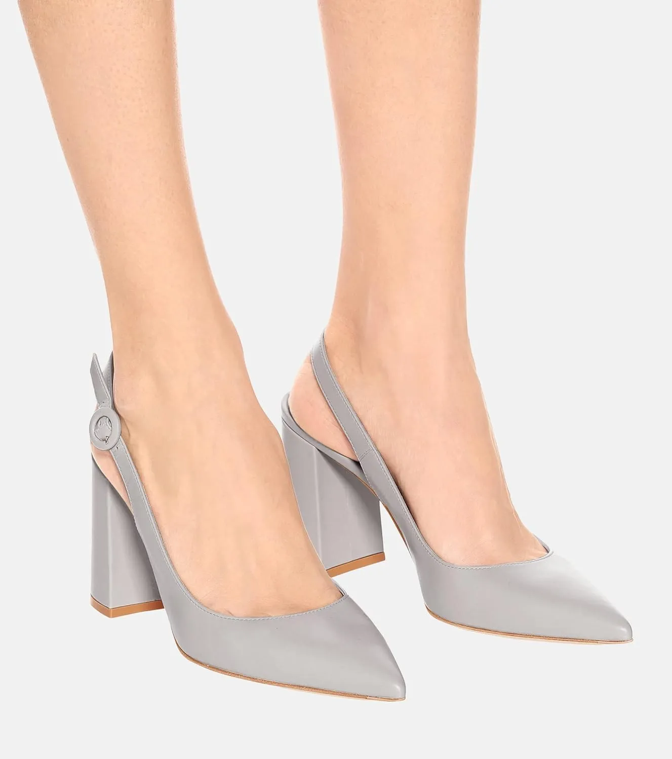 Women's Pointed Toe Block Heel Pumps Slingback Chunky Heel Slip On Work Party Dress Shoes