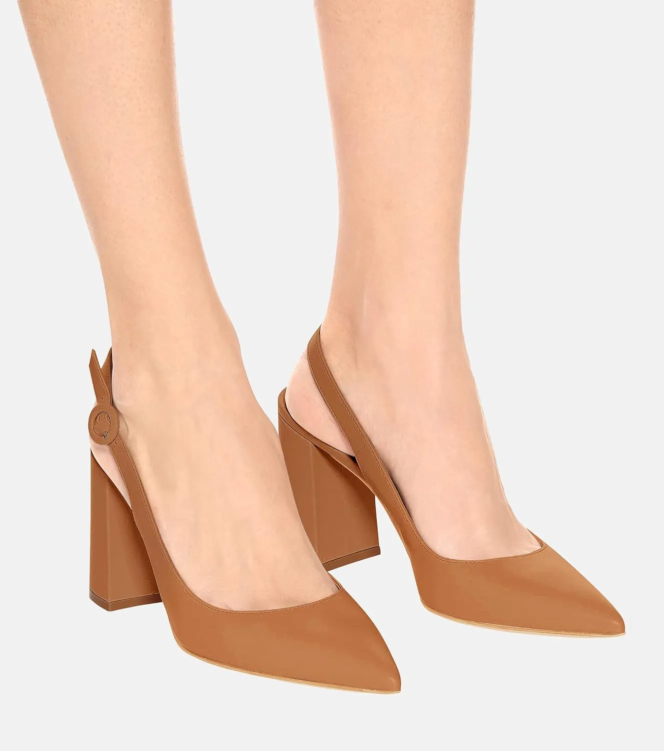Women's Pointed Toe Block Heel Pumps Slingback Chunky Heel Slip On Work Party Dress Shoes