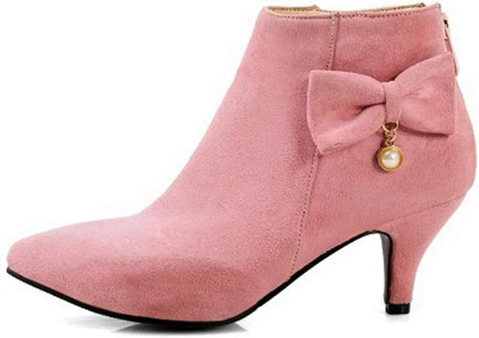 Women's Pointed Toe Dressy Ankle Booties Fashion Bow Kitten Low Heel Comfort Elegant Short Boots