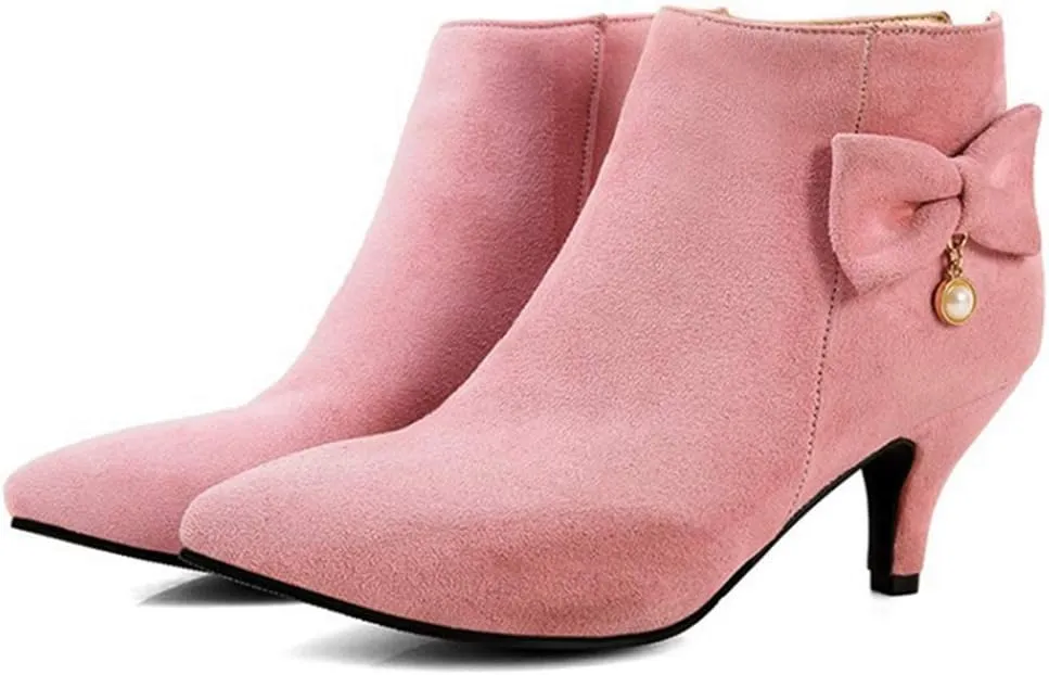 Women's Pointed Toe Dressy Ankle Booties Fashion Bow Kitten Low Heel Comfort Elegant Short Boots