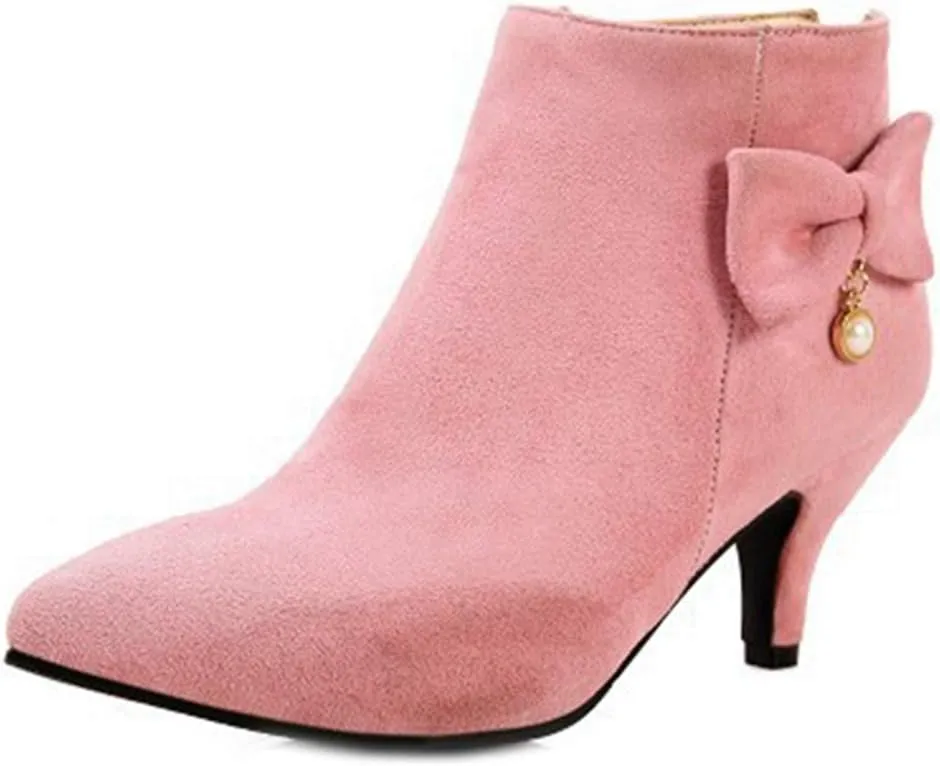 Women's Pointed Toe Dressy Ankle Booties Fashion Bow Kitten Low Heel Comfort Elegant Short Boots