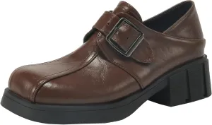 Womens Pumps Fashionable Square Toe Oxfords with Elegant Buckle Detail