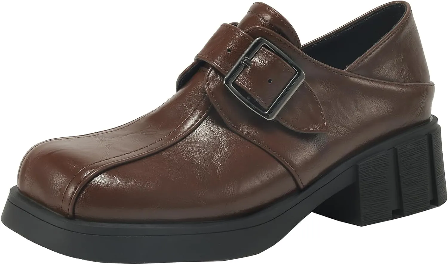 Womens Pumps Fashionable Square Toe Oxfords with Elegant Buckle Detail
