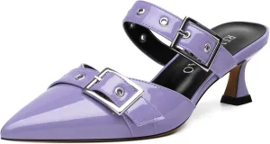 Women's Pumps, Pointed Toe Low Heel Mules for Women, Backstrap Buckle Fashion Solid Women's Mule Pumps for Daily Working Party