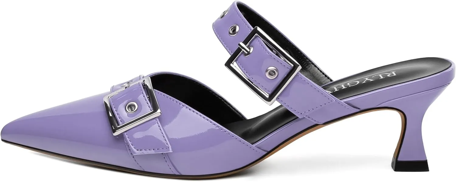 Women's Pumps, Pointed Toe Low Heel Mules for Women, Backstrap Buckle Fashion Solid Women's Mule Pumps for Daily Working Party