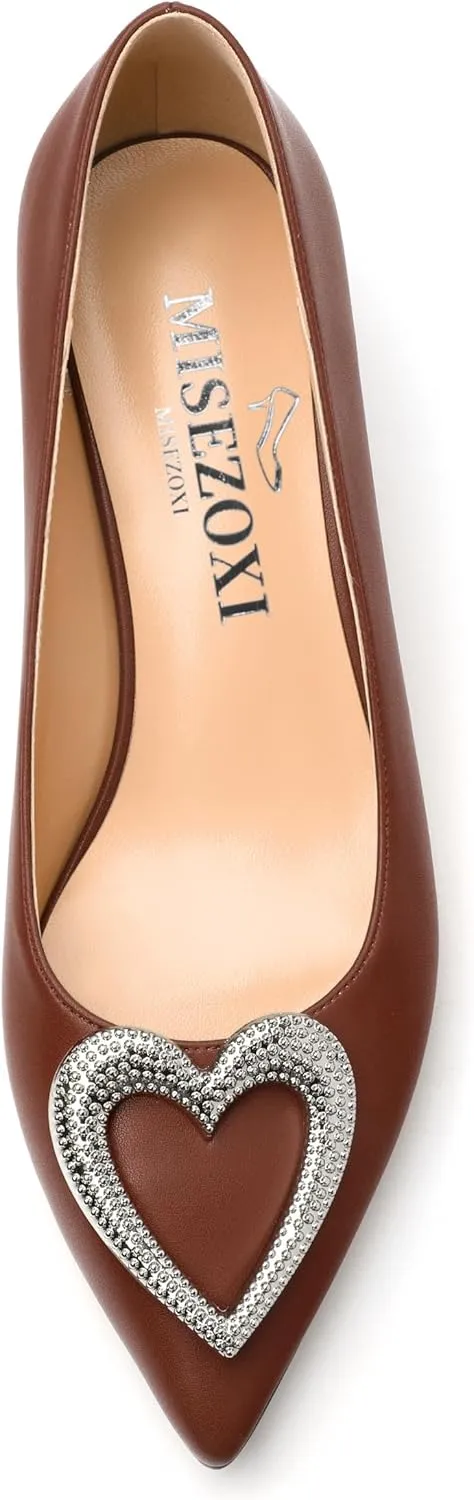 Women's Pumps Shoes Kitten Heels for Women Elegant Pumps Heart Shape Metal Pumps Heels