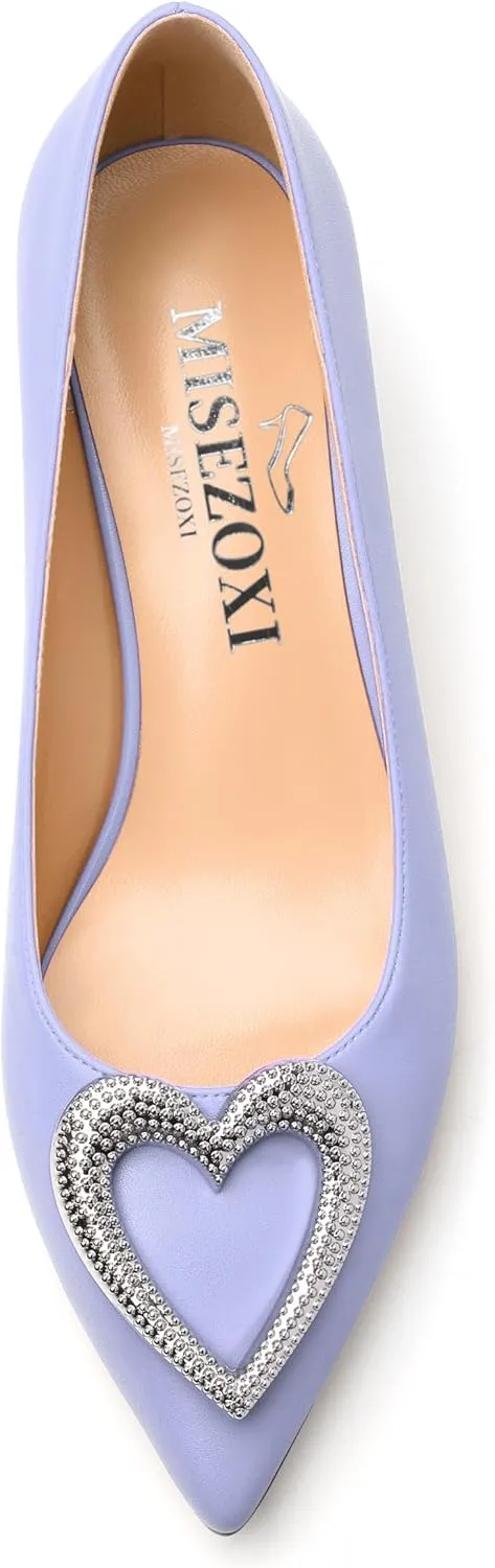 Women's Pumps Shoes Kitten Heels for Women Elegant Pumps Heart Shape Metal Pumps Heels