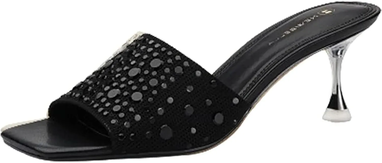 Women's Rhinestone Stiletto Sandals - Elegant Medium Heels with Open Toe for Parties & Daily Outfits