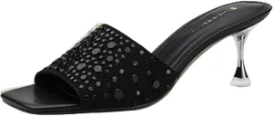 Women's Rhinestone Stiletto Sandals - Elegant Medium Heels with Open Toe for Parties & Daily Outfits