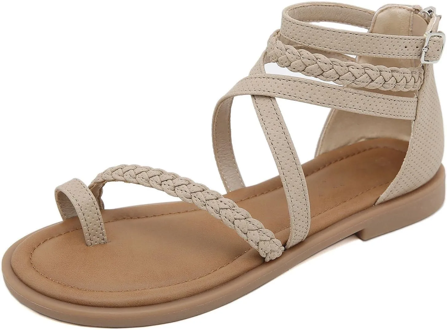 Women'S Roman Flat Sandals Comfortable Open Toe Gladiator Sandals Convenient Back Zip Sandals