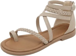 Women'S Roman Flat Sandals Comfortable Open Toe Gladiator Sandals Convenient Back Zip Sandals