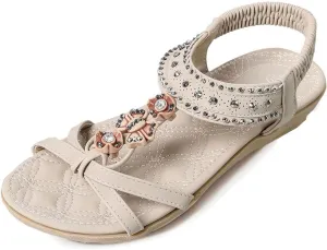 Womens Sandals Flat Dressy Summer Sandals for Women Open Toe Bohemian Casual Beach Shoes