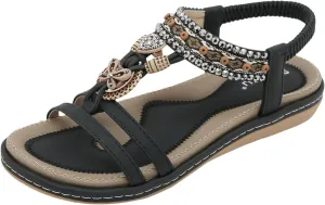 Women's Sandals, White, Slippers with Footbed, Comfortable Cool Flip Flops, Flat Leisure Beach Toe Separator Rhinestone Beads Summer Shoes, Sandals