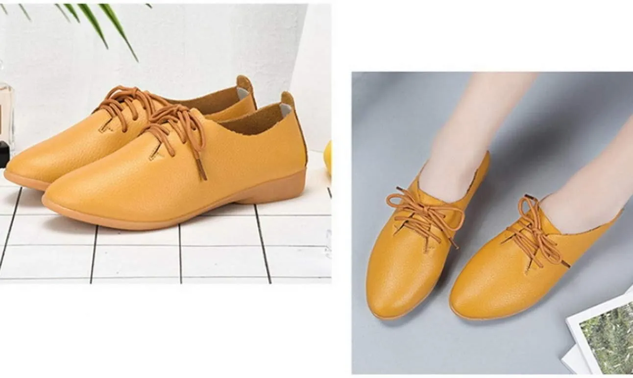 Women's Shoe Leather Classic Lace Up Dress Low Flat Heel Oxford