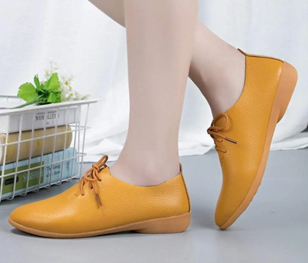 Women's Shoe Leather Classic Lace Up Dress Low Flat Heel Oxford