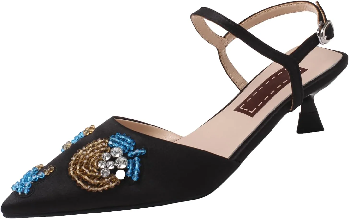 Women’s Silk Pointed-Toe Sandals 1.8Inch Stiletto Heels Handmade Embroidery Elegant Stylish