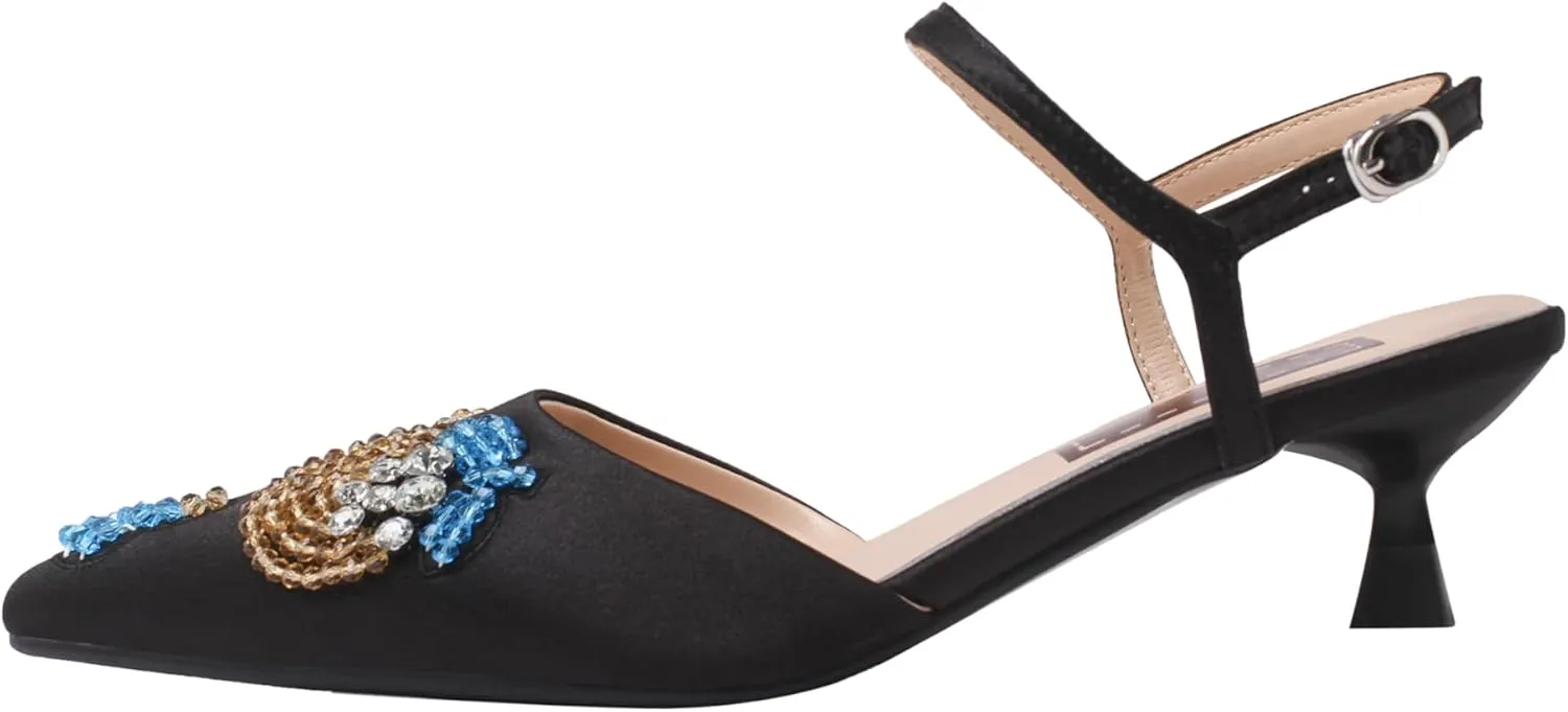 Women’s Silk Pointed-Toe Sandals 1.8Inch Stiletto Heels Handmade Embroidery Elegant Stylish