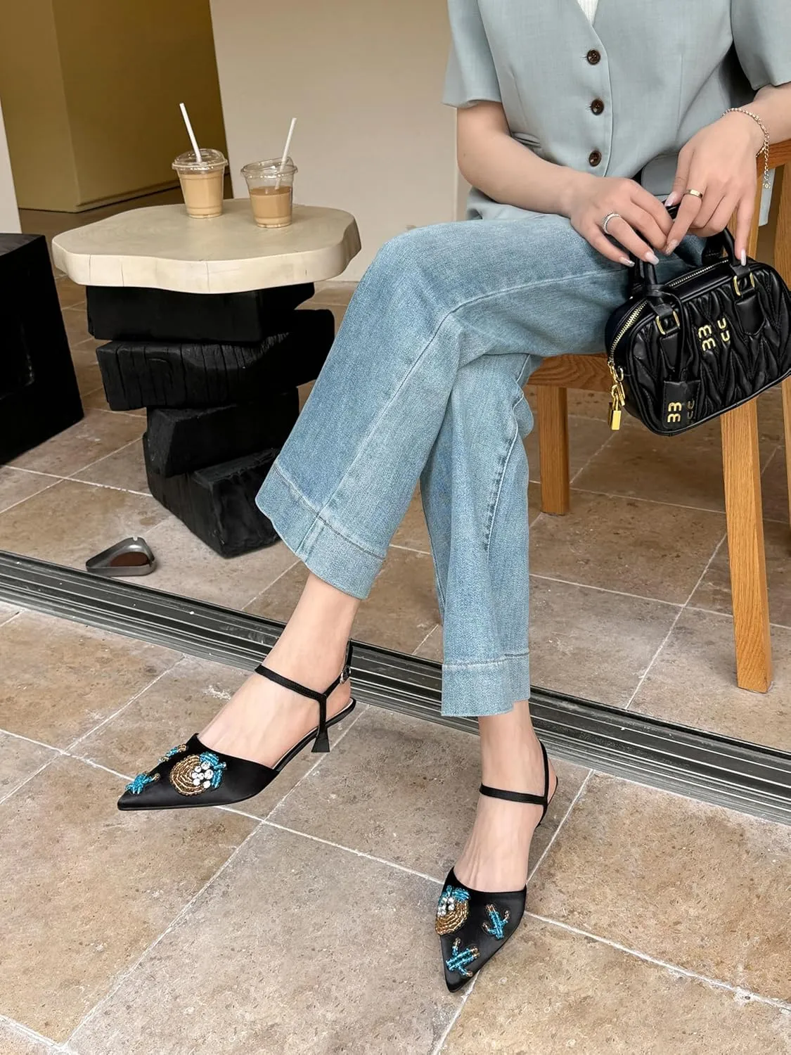 Women’s Silk Pointed-Toe Sandals 1.8Inch Stiletto Heels Handmade Embroidery Elegant Stylish