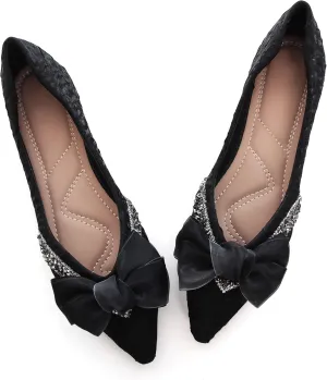 Women's Slip on Flats,Fashion Classic Pointed Toe Solid Pearl Bow Women's Flats, Gentle Shallow Rhinestone Satin Upper Soft Comfortable Flat Shoes