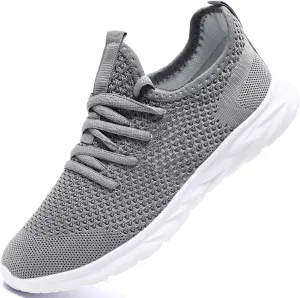 Womens Slip On Running Shoes Lightweight Tennis Walking Shoes Breathable Mesh Gym Workout Shoes Fashion Sneakers Light Gray 8