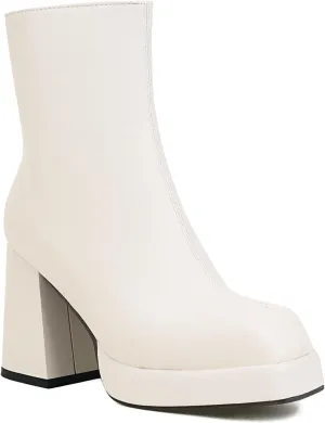 Women's Square Toe Ankle Boots, Chunky Heel Platform Booties, Side Zipper High Heel Go-Go Boots