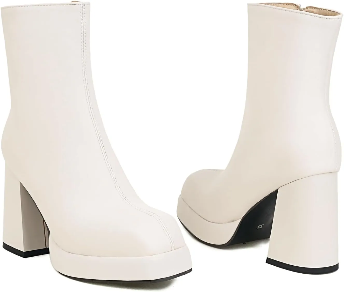Women's Square Toe Ankle Boots, Chunky Heel Platform Booties, Side Zipper High Heel Go-Go Boots