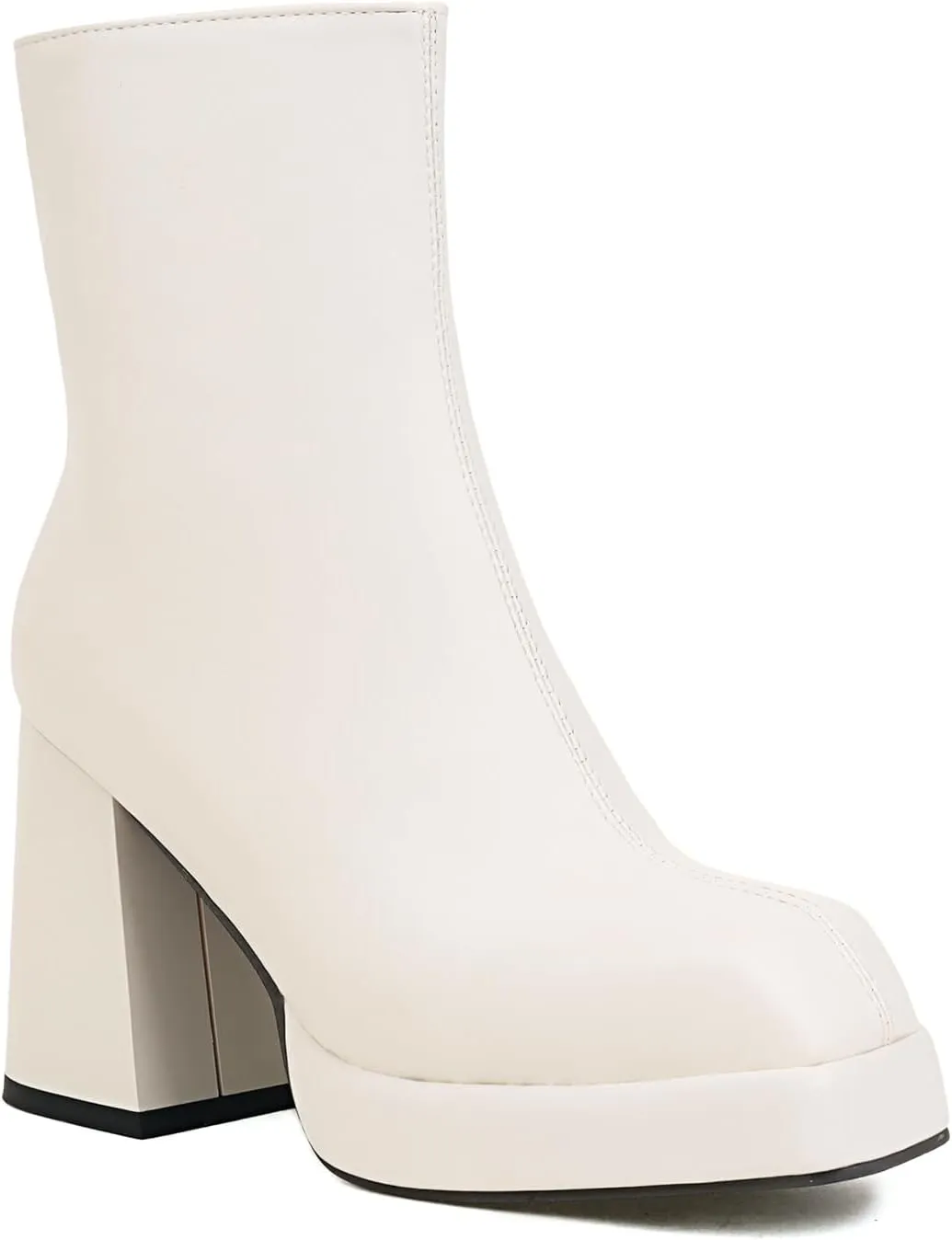 Women's Square Toe Ankle Boots, Chunky Heel Platform Booties, Side Zipper High Heel Go-Go Boots