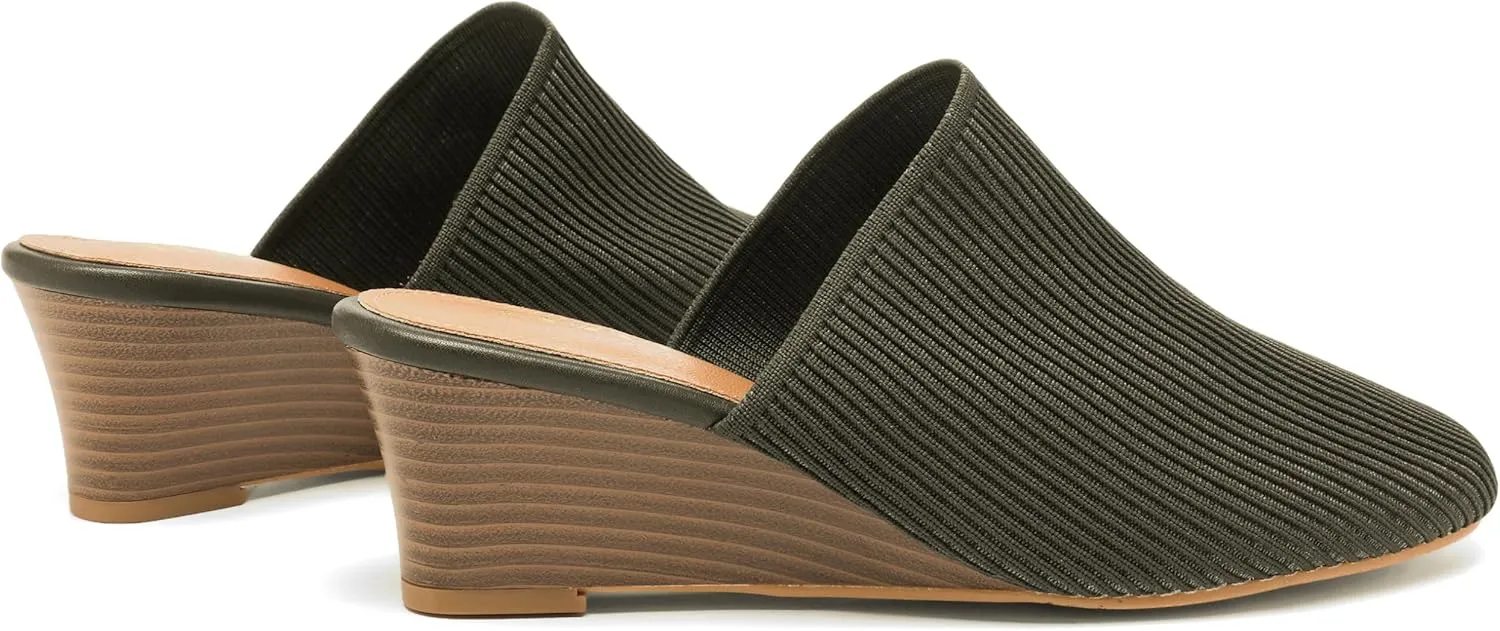 Womens Stacked Heel Wedges Knitted Heeled Mules,Ladies High Heel Slip on Comfortable Trendy Dressy Casual Fancy Holiday Going Out Everyday Crochet Elegant Shoe