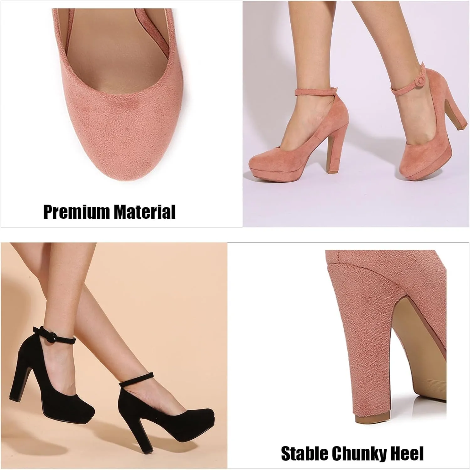 Women's Suede Platform Chunky High Heel Pumps with Ankle Buckle Closed Round Toe Sexy Ultra-High Heeled Dress Y2K Party Shoes for Gala Prom Show