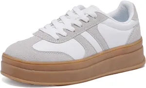 Women's Thick Sole Retro Fashion Sneakers Classic Walking Shoes Thick Rubber Lace-Up Footwear Anti Slip Trainers