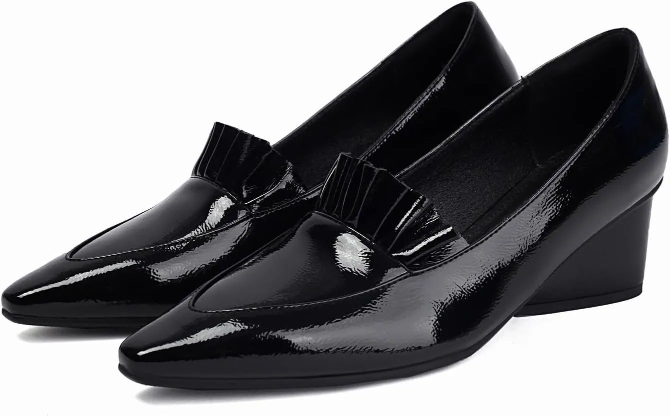 Women's Wedge Heel Pumps Patent Leather Low Heel Dress Shoes