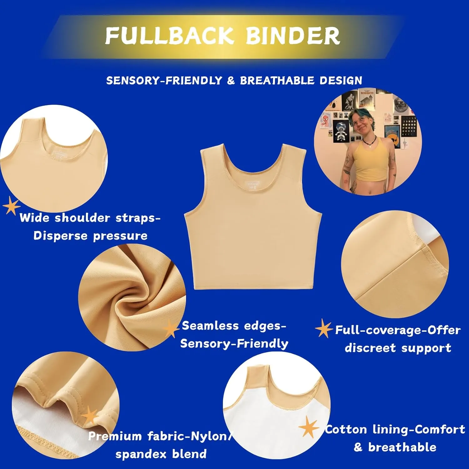 Wonababi Chest Binder for Transgender - Fullback Ultra Flat Compression Bra for FTM, Large Breasts