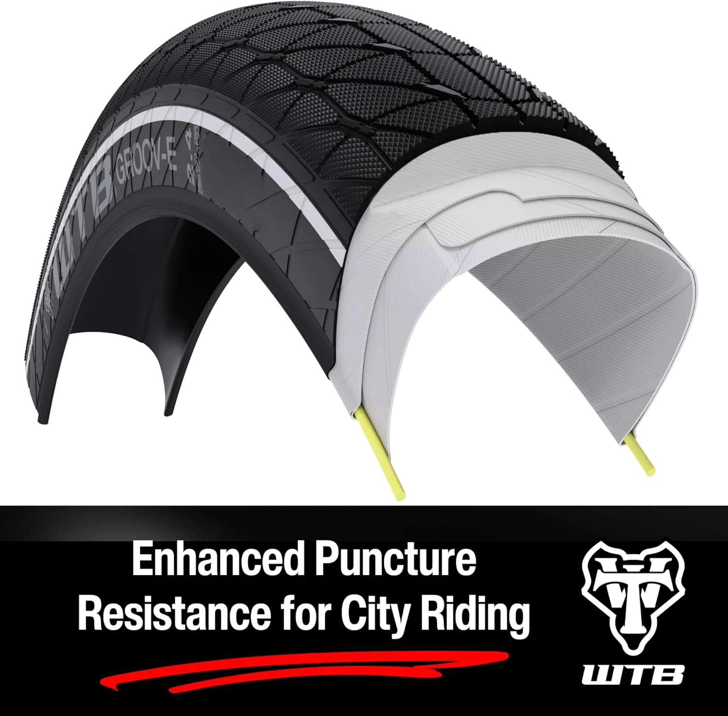 WTB Groov-E Urban Bike Tire, Wire Bead Tire, Available with or Without Flat Guard, Reflective Strip, for E-Bikes & Standard Bikes, Puncture Resistant, Water Channeling Grooves