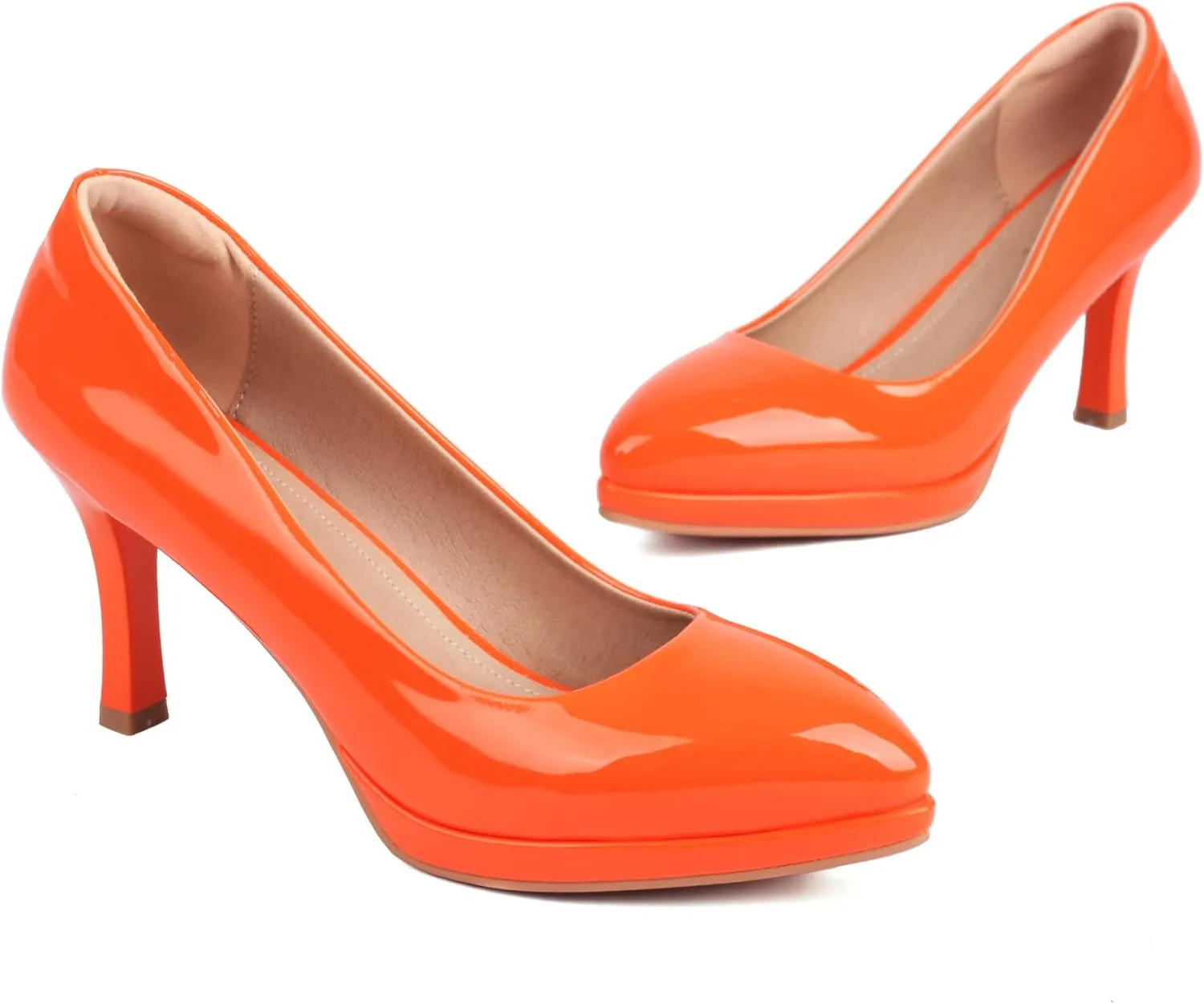 XIEDA Women's Pointed Toe Low Platform High Heels 3 Inch Patent Leather Pumps Classic Elegant for All Occasions