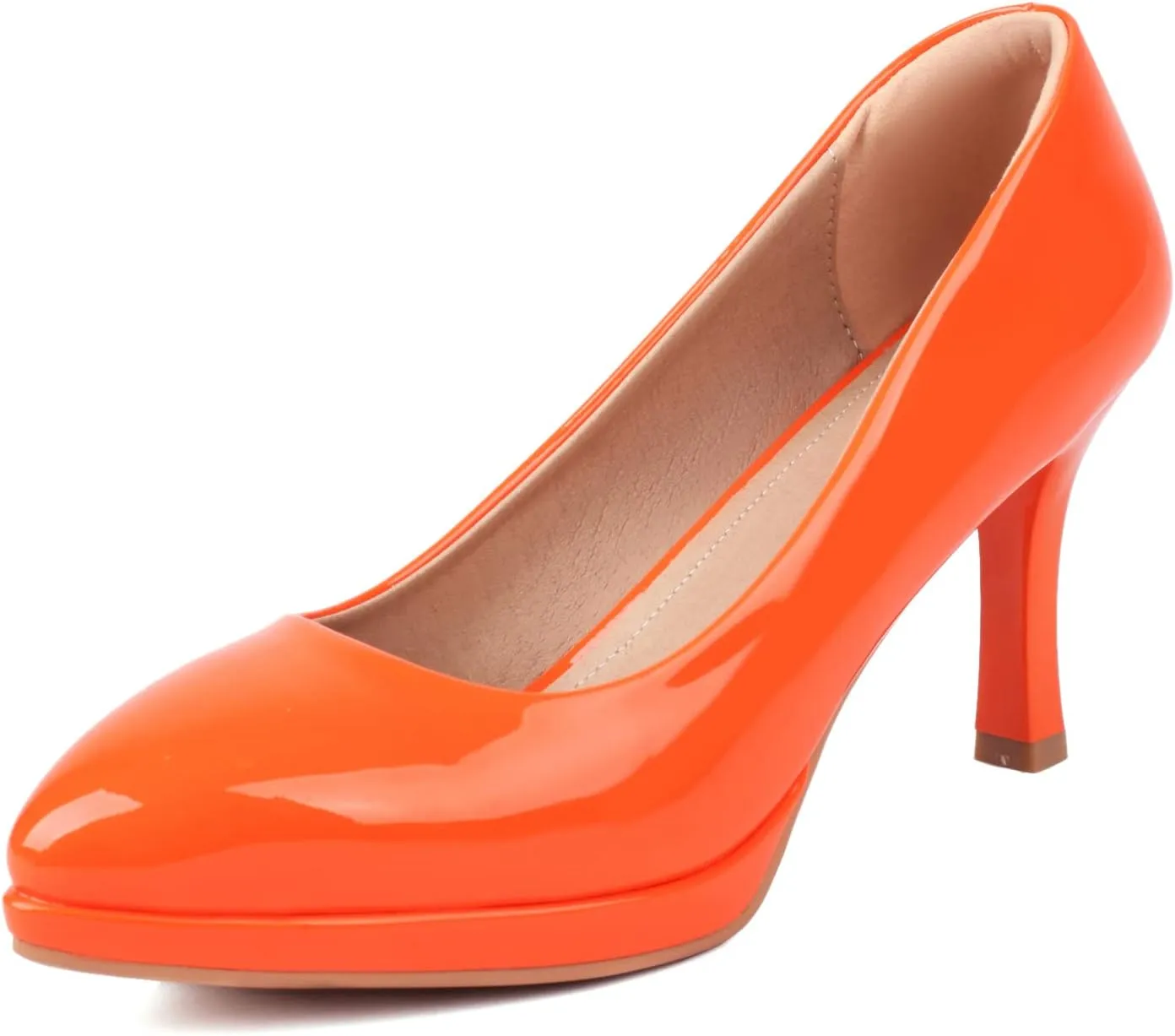 XIEDA Women's Pointed Toe Low Platform High Heels 3 Inch Patent Leather Pumps Classic Elegant for All Occasions