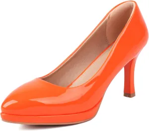 XIEDA Women's Pointed Toe Low Platform High Heels 3 Inch Patent Leather Pumps Classic Elegant for All Occasions
