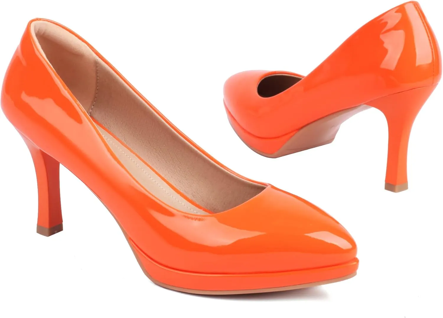 XIEDA Women's Pointed Toe Low Platform High Heels 3 Inch Patent Leather Pumps Classic Elegant for All Occasions