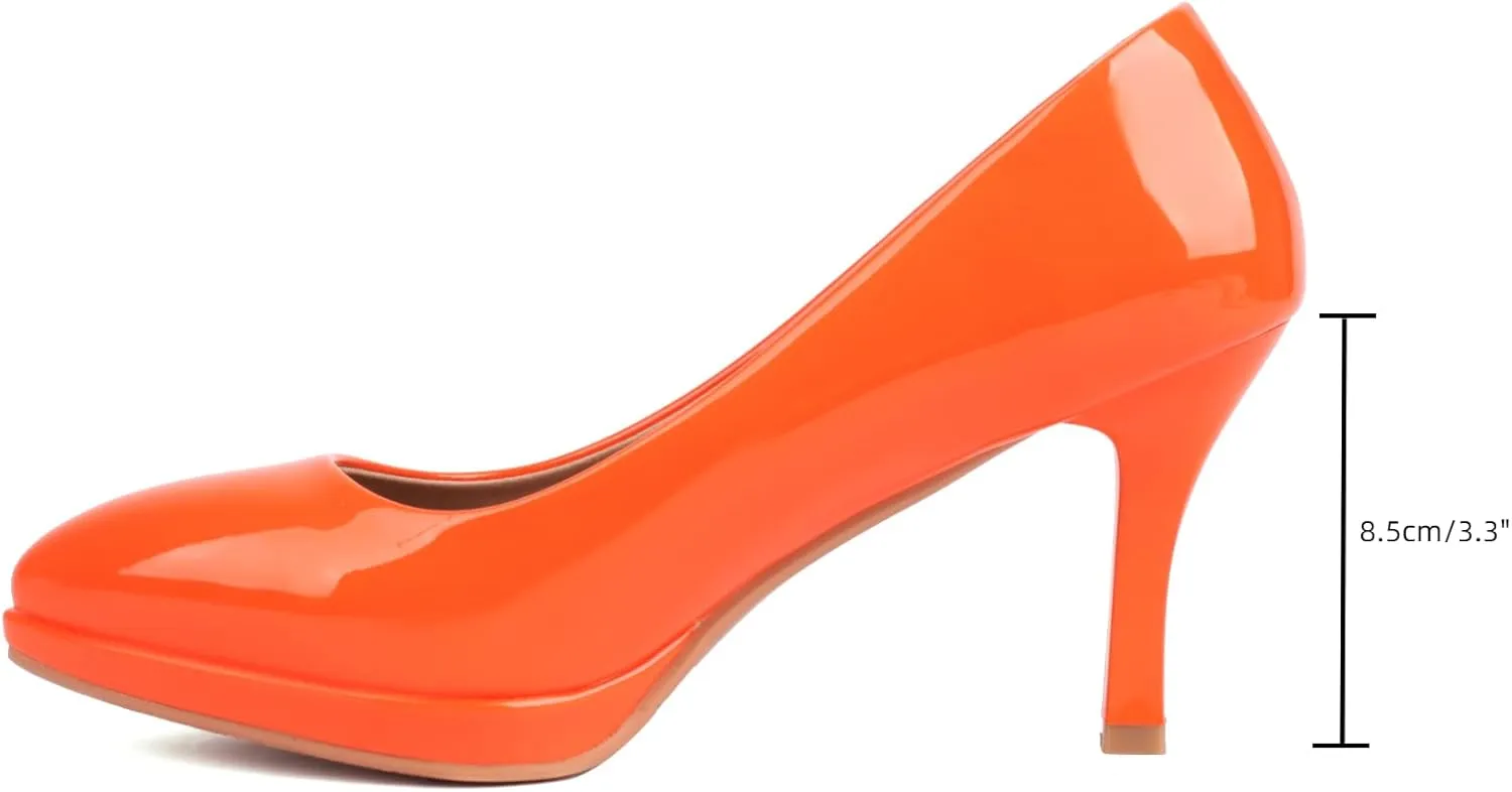 XIEDA Women's Pointed Toe Low Platform High Heels 3 Inch Patent Leather Pumps Classic Elegant for All Occasions