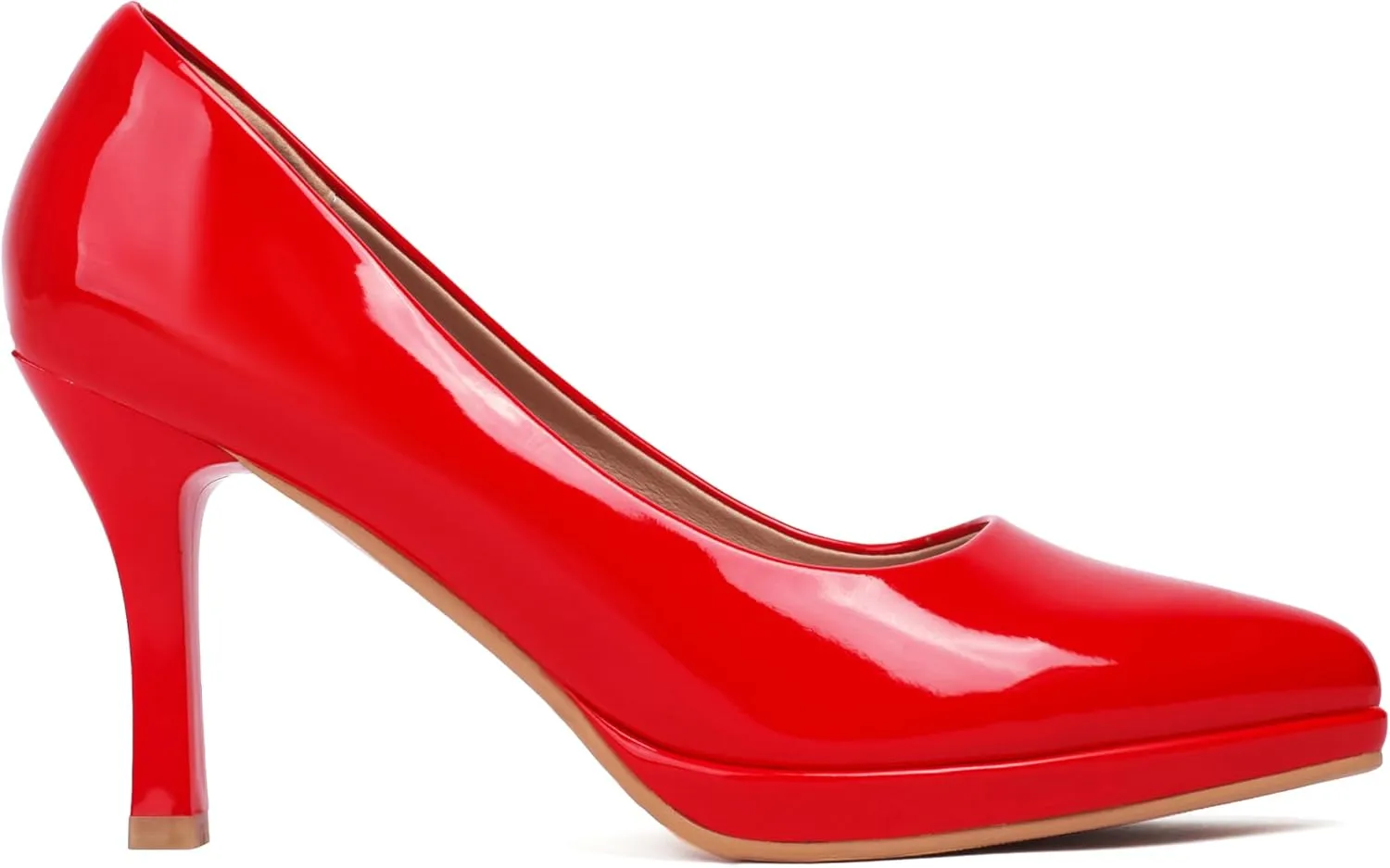 XIEDA Women's Pointed Toe Low Platform High Heels 3 Inch Patent Leather Pumps Classic Elegant for All Occasions