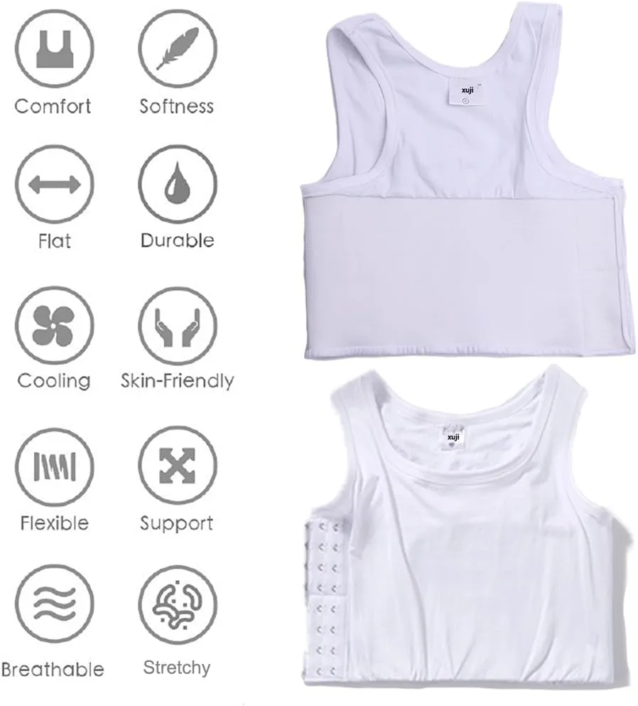 XUJI Transgender FTM Breathable Cotton Elastic Band Colors Chest Binder Tank Top (M-6XL)
