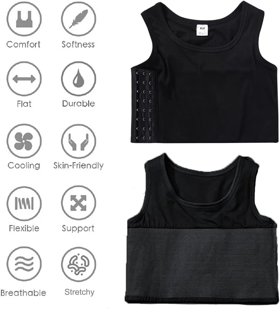 XUJI Transgender FTM Breathable Cotton Elastic Band Colors Chest Binder Tank Top (M-6XL)