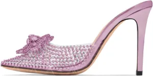 XYD Women Chic Pointed Toe Mules High Heel Slides Stiletto Rhinestones Flower Slip On Transparent PVC Slippers Dressy Prom Party Shoes