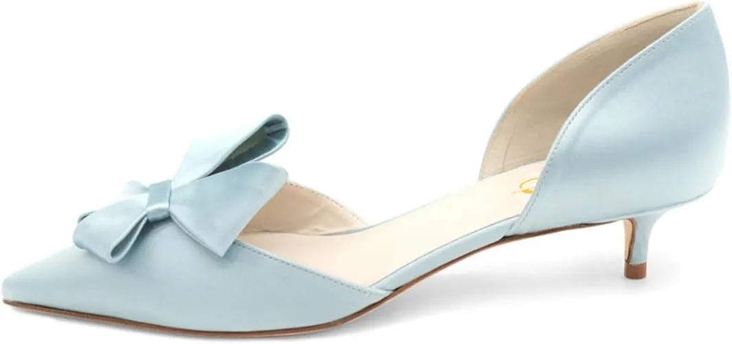 XYD Women D'Orsay Kitten Heel Bridal Bowknot Pumps Elegant Pointed Closed Toe Wedding Prom Shoes