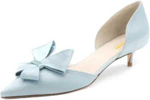 XYD Women D'Orsay Kitten Heel Bridal Bowknot Pumps Elegant Pointed Closed Toe Wedding Prom Shoes