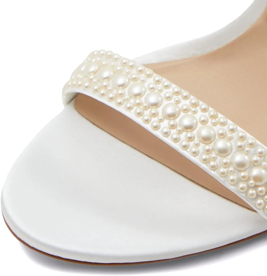XYD Women Stiletto Heels Open Toe Pearl Sandals Ankle Strap Pumps with Buckle Bridal Party Elegant Shoes