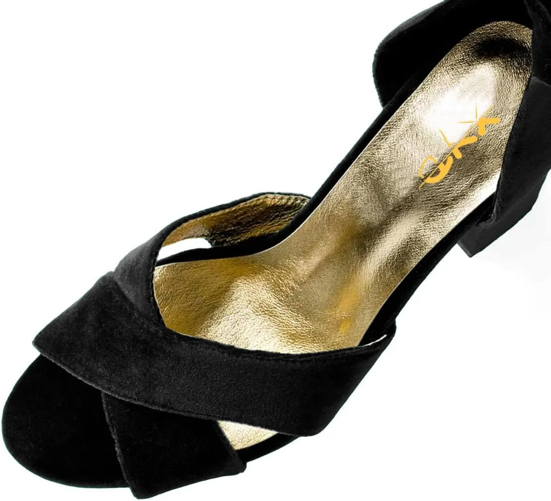 XYD Women Velvet Block Sandals Open Toe Ankle Strap Tie-up High Heel Pumps Elegant Wedding Summer Shoes