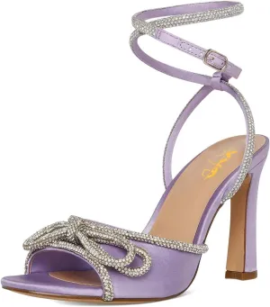 XYD Women's Open Toe Sandals with Wrap Around Ankle Strappy Rhinestone Bow Knot Thick High Heels Shoes Chic Evening Party Pumps