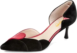XYD Women's Pumps, Elegant Pointed Toe, D'Orsay Kitten Low Heels, Rhinestone Studs, Slip-On Satin Shoes for Wedding